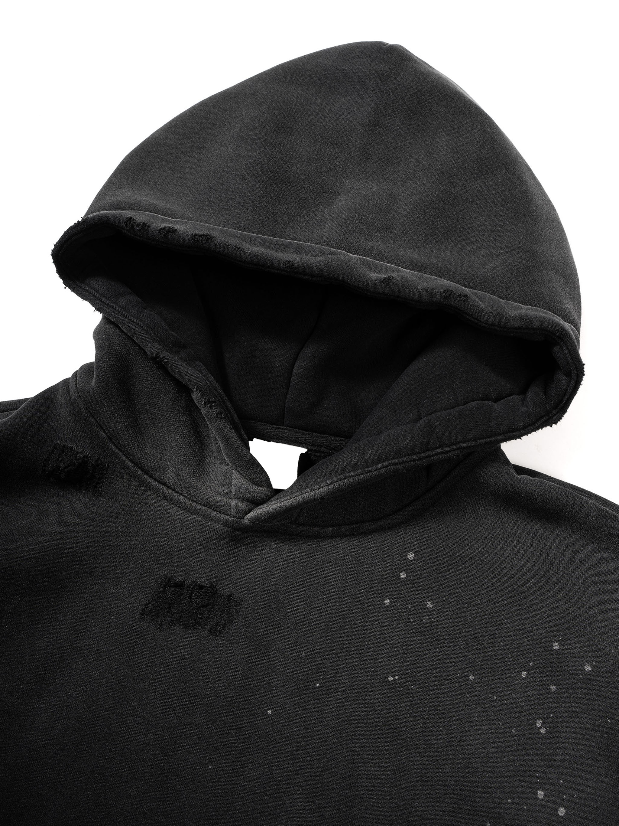 Black)Streetwear Unisex Monkey Washed Frayed Effect Hoodie